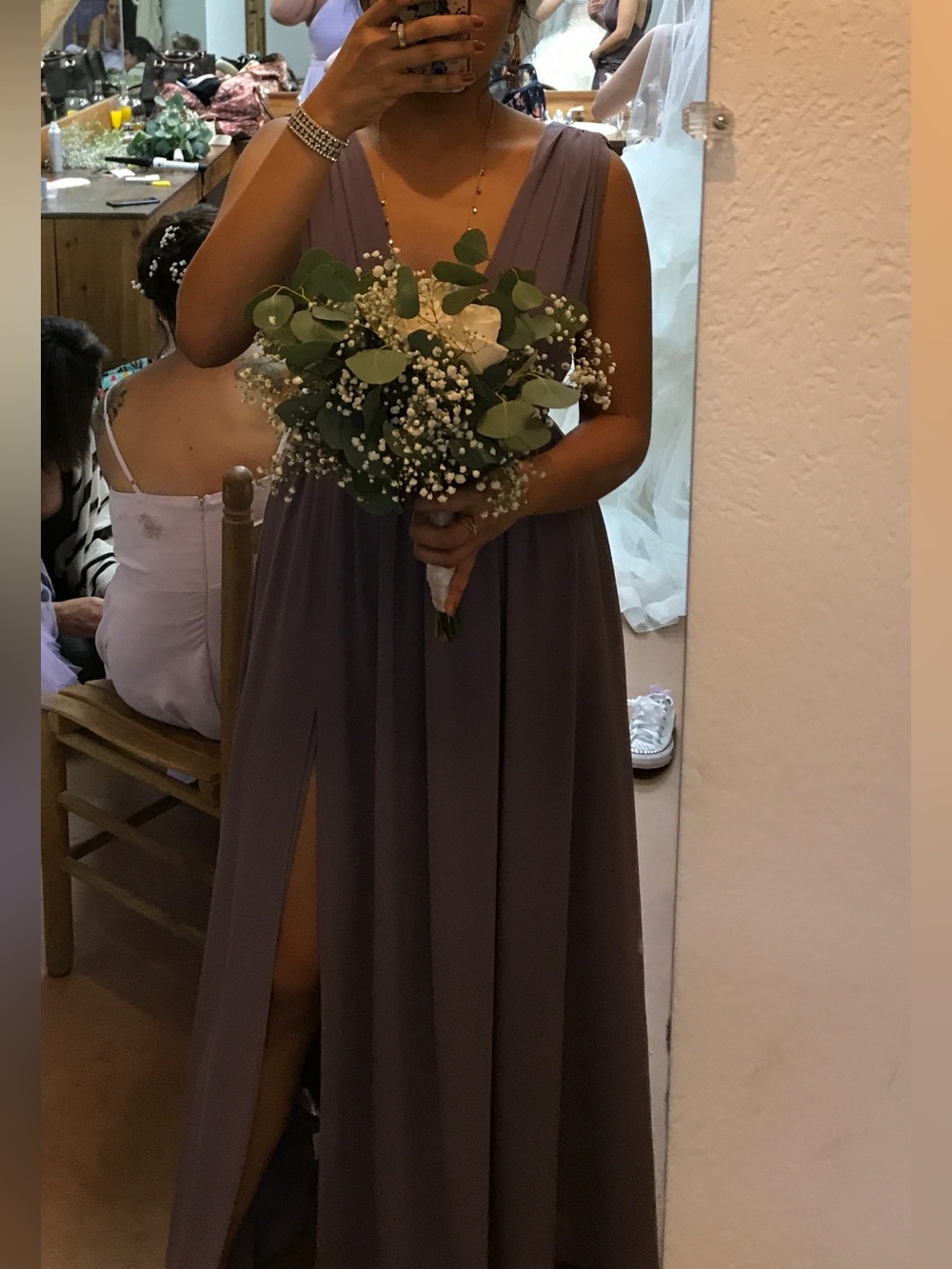 Lulus Lavender Chiffon Pleated High Slit Maxi Dress – Size S 💜